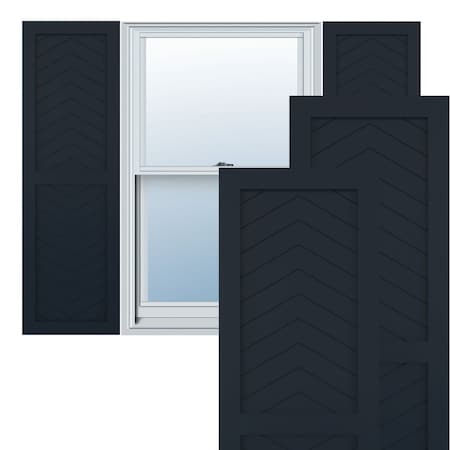 True Fit PVC Two Panel Chevron Modern Style Fixed Mount Shutters, Starless Night Blue, 12W X 28H